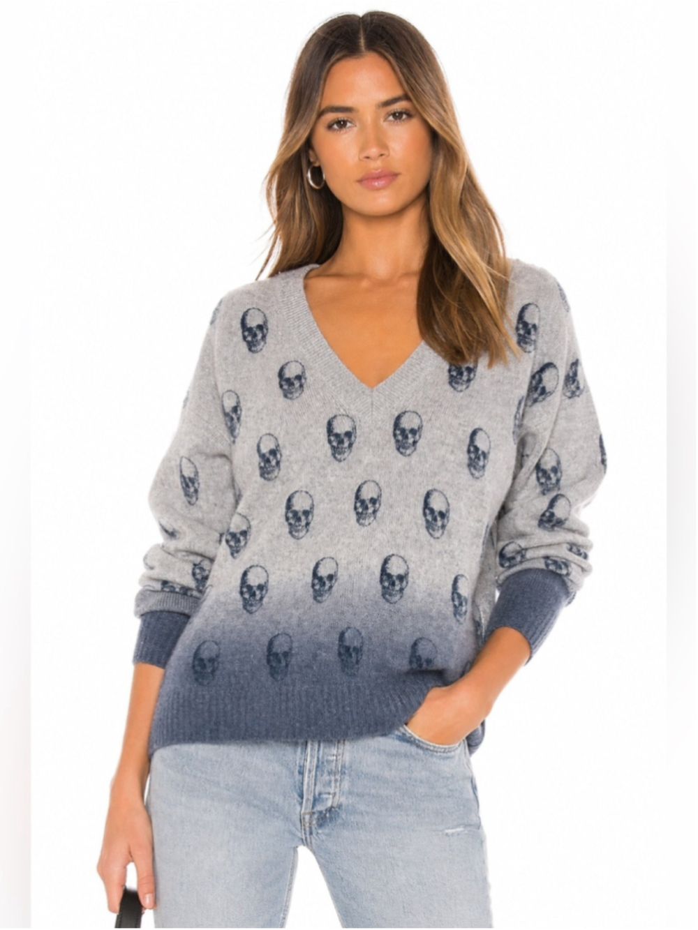 Skull Cashmere 100 Percent Cashmere Sweater Gray Skull Print Size Medium